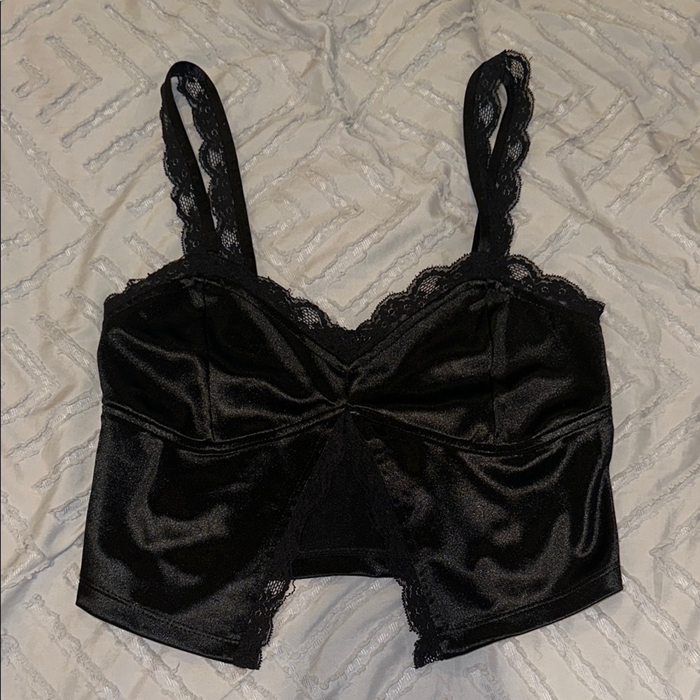Black Lacy Satin Corset Cut Out Top